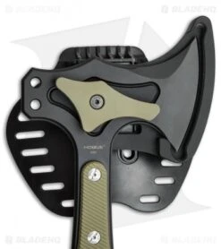 Hogue Knives 14" EX-T01 Tomahawk Axe OD Green G-10 5 Hogue Knives 14" EX-T01 Tomahawk Axe OD Green G-10 -Knives Shop hogue knives 14in ex t01 tomahawk axe od green 35778 ex t01 BHQ 37157 er sheath closeup